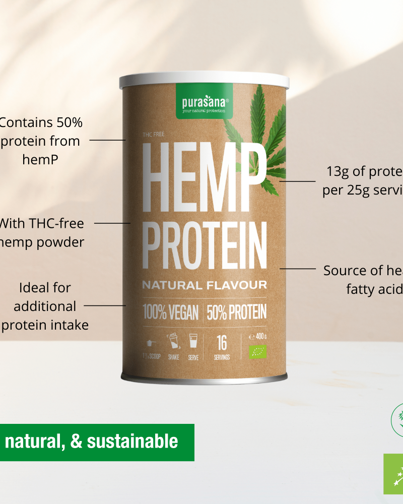 Purasana Vegan protein hemp 50 natural bio 400 g BE-BIO-02 400gr - Image 6