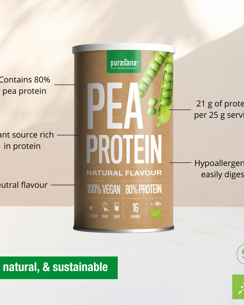 Purasana Vegan protein pea 80 natural bio 400 g BE-BIO-02 400gr - Image 2