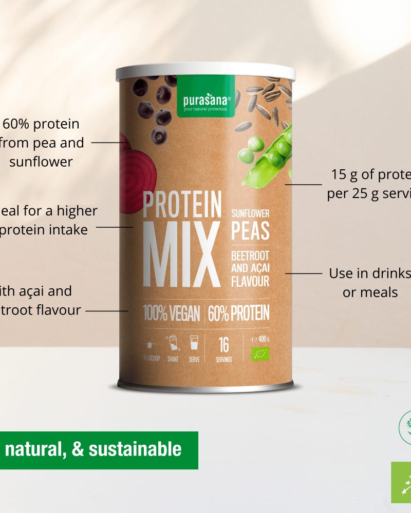 Purasana Vegan protein mix 58% pea/sunflower/acai 400gr - Image 2