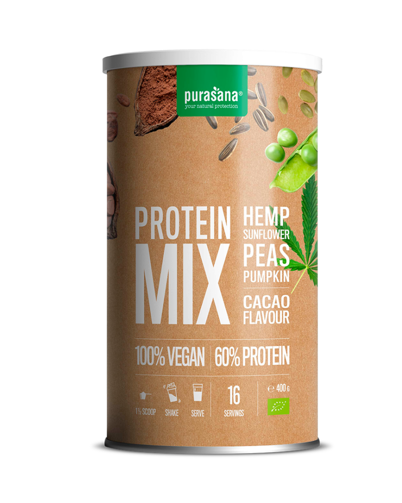 Purasana Vegan protein mix 58% pea/sunfl/hemp/cacao 400gr
