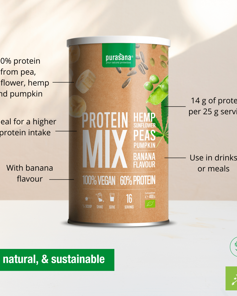 Purasana Vegan protein mix 55% pea/sunfl/hemp/banana - Image 2