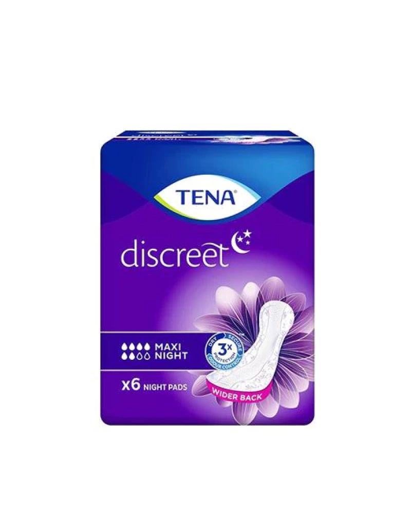 TENA LADY DISCREET PADS MAXI NIGHT 6 DROPS X 6