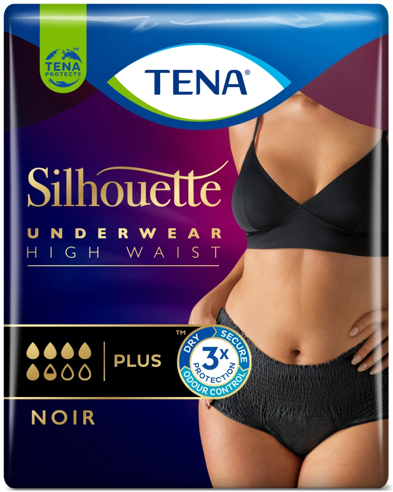TENA SILHOUETTE BLACK H/W LARGE PLUS 5.5 DROPS X 8